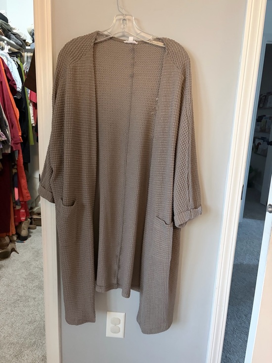 mittoshop Tops - Mittoshop Waffle Knit Open Front Cardigan - Taupe
